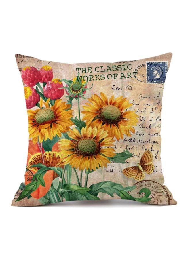 Sunflower Printed Cushion Cover Beige/Yellow/Green 45x45cm