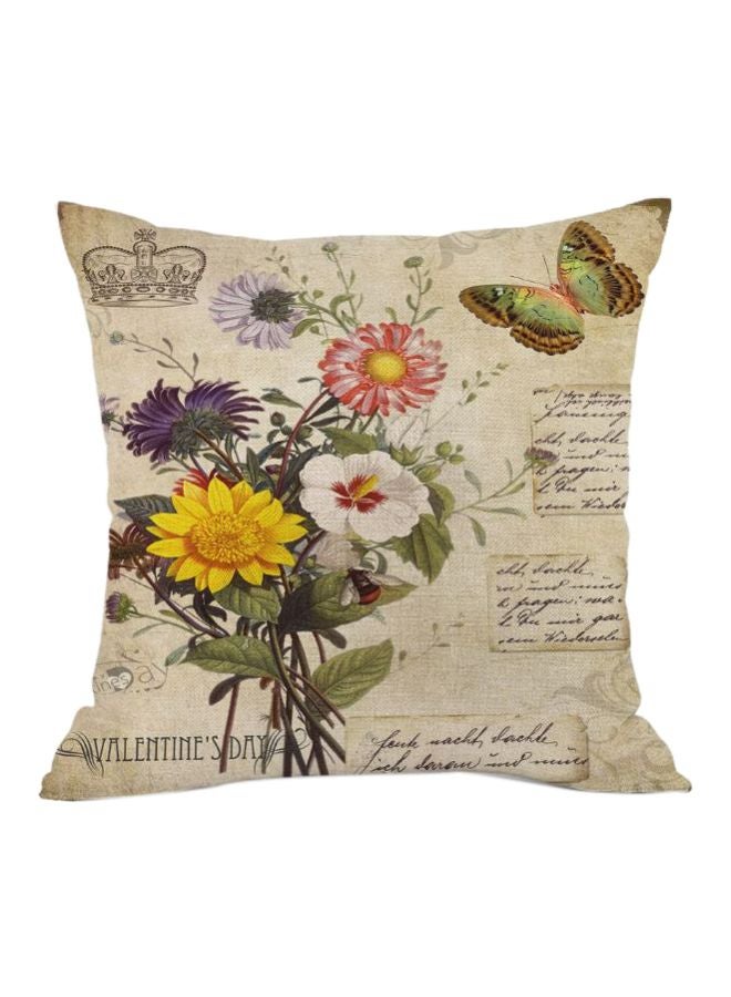 Floral Printed Cushion Cover Beige/Yellow/Green 45x45cm
