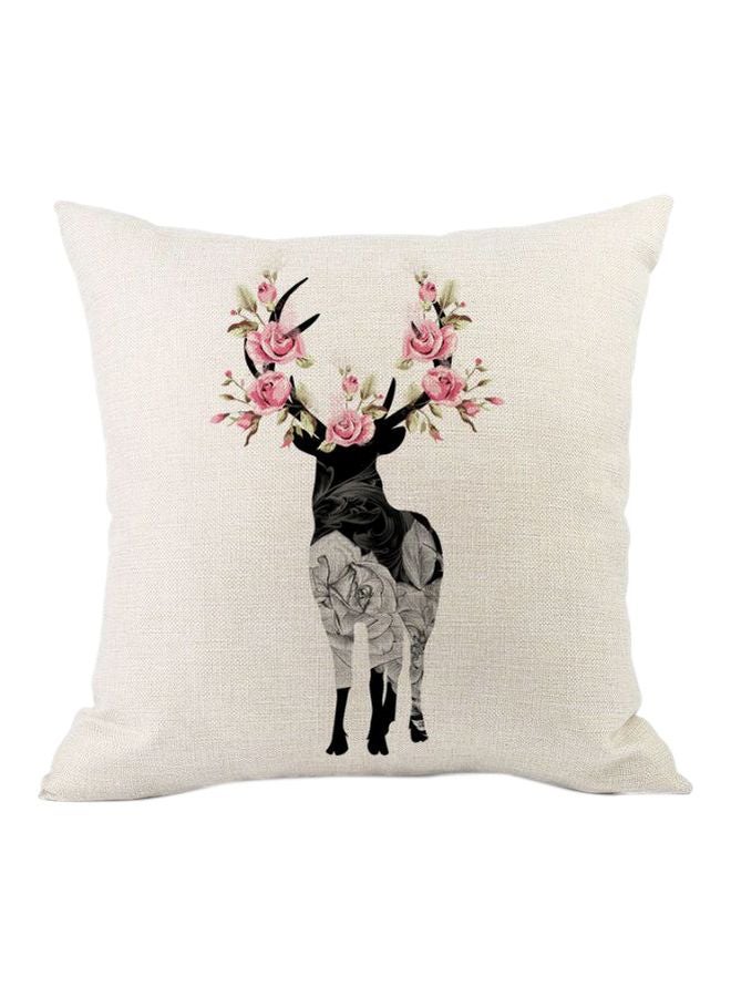 Deer Printed Cushion Cover White/Pink/Black 45x45cm