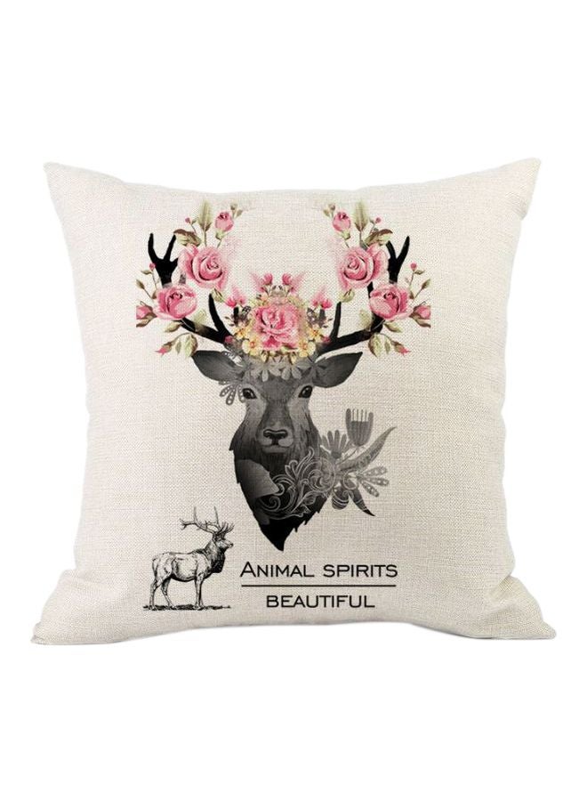 Deer Printed Cushion Cover White/Pink/Grey 45x45cm