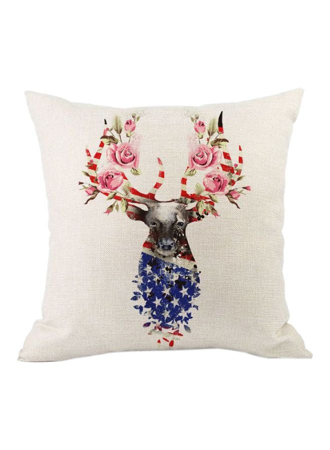 Deer Printed Cushion Cover White/Pink/Blue 45x45cm