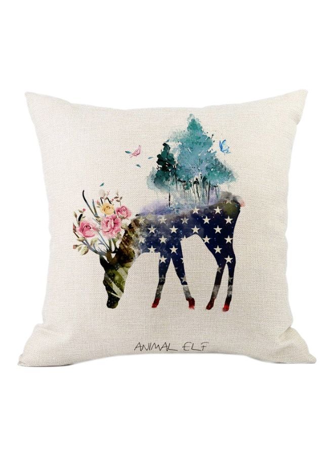 Deer Printed Cushion Cover White/Pink/Blue 45x45cm