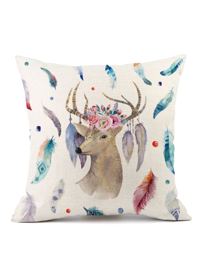 Deer Printed Cushion Cover Beige/Blue/Pink 45x45cm