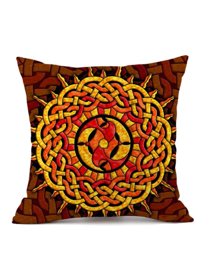 Chinese Style Art Printed Cushion Cover Brown/Yellow/Orange 45x45cm