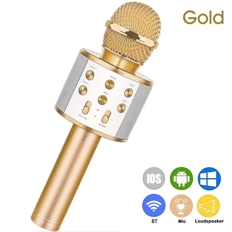 WS-858 Wireless Handheld Karaoke Microphone PAA2385G_P Gold - Image 1