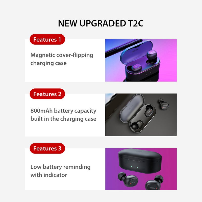 QCY - T2C TWS Bluetooth Earphones PAE0305B_P Black - Image 1