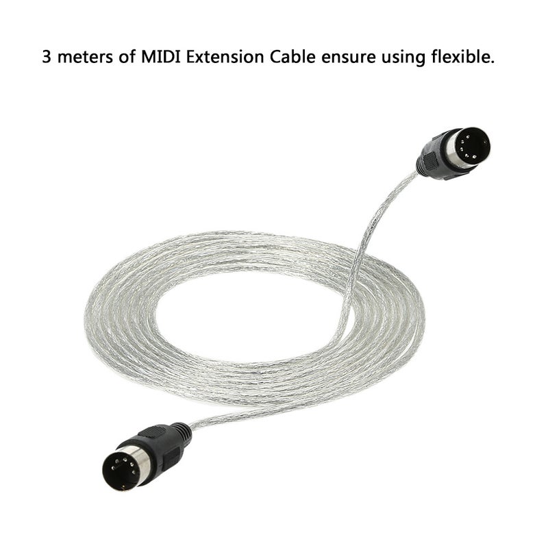 Generic 10ft 5 Pin Plug MIDI Extension Cable V1908_P Silver/Black  - Image 3