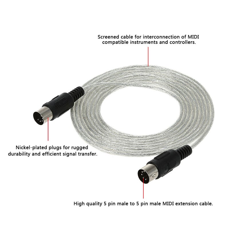 Generic 10ft 5 Pin Plug MIDI Extension Cable V1908_P Silver/Black  - Image 4
