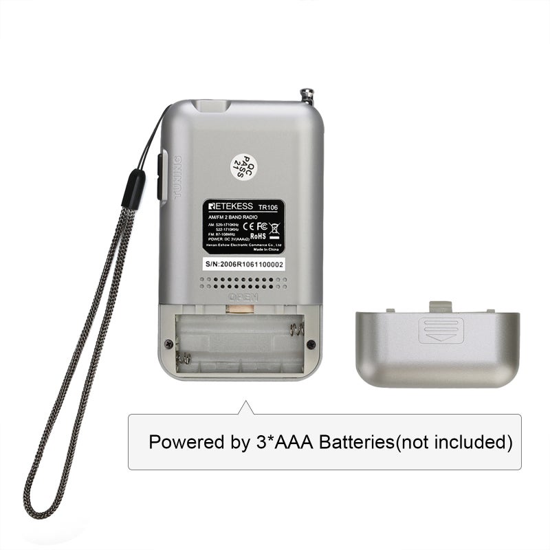 راديو AM/FM محمول مع شاشة LCD طراز TR106 V8318_P فضي