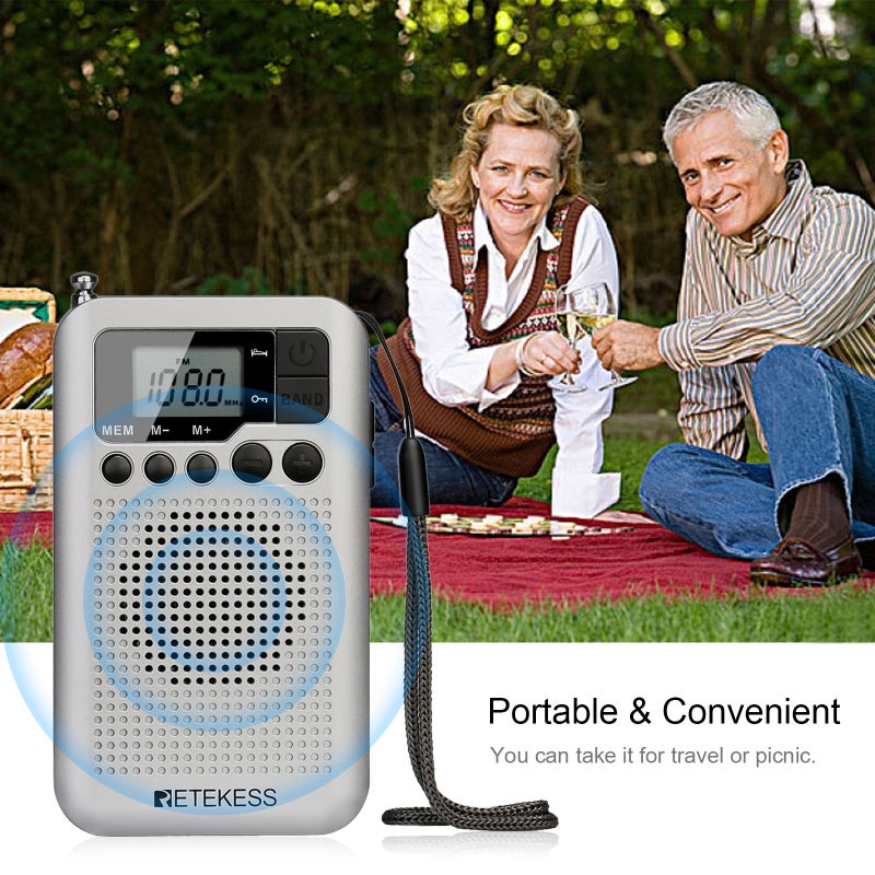 راديو AM/FM محمول مع شاشة LCD طراز TR106 V8318_P فضي