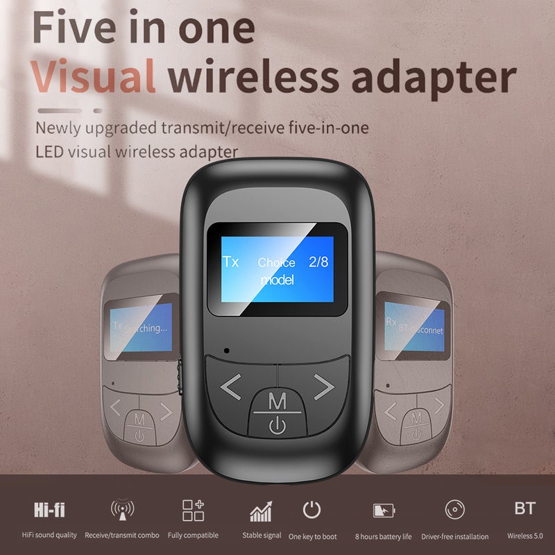 T14 BT 5.0 Wireless Audio Transmitter Receiver V8308_P Black  - Image 4