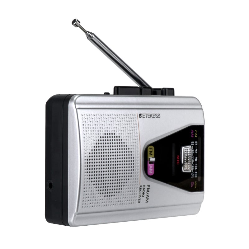 Retekess - TR620 Portable FM/AM Cassette Player Clock Radio V8316_P Silver - Image 1