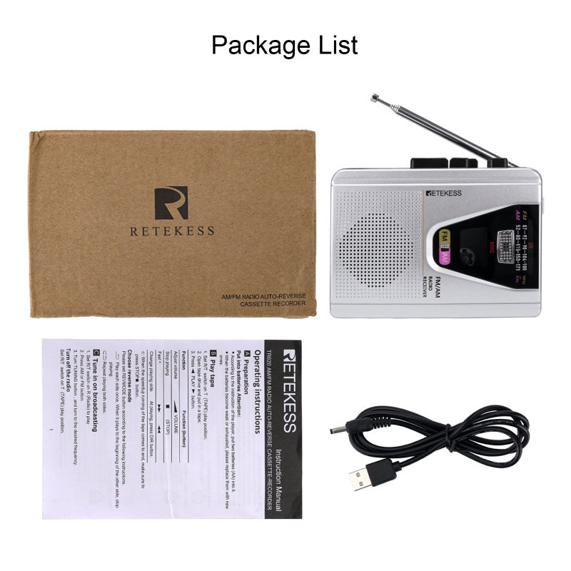 Retekess - TR620 Portable FM/AM Cassette Player Clock Radio V8316_P Silver - Image 1