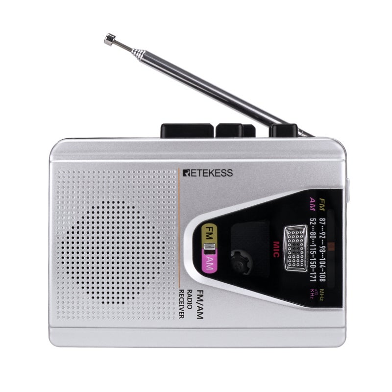 Retekess - TR620 Portable FM/AM Cassette Player Clock Radio V8316_P Silver - Image 1