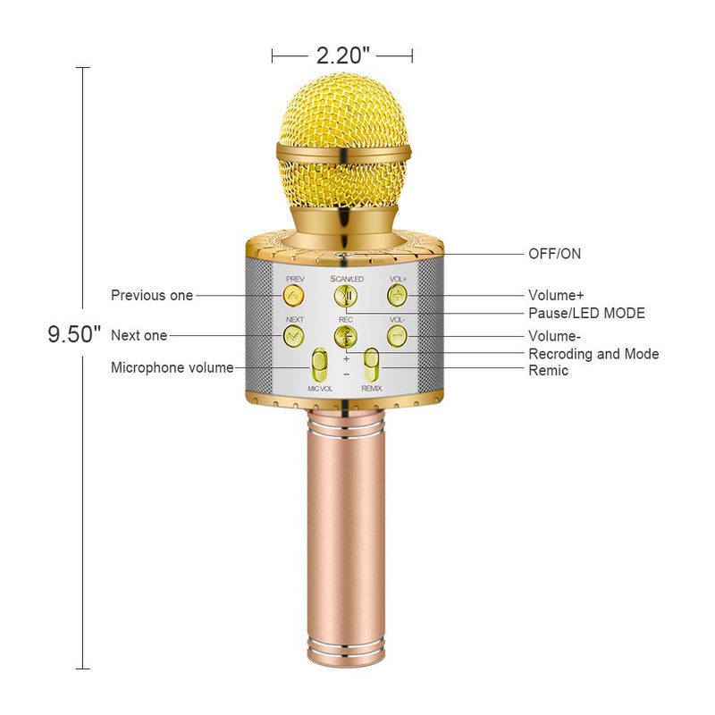 Generic WS858L Illuminated Wireless Bluetooth Microphone V8028G_P Gold  - Image 3