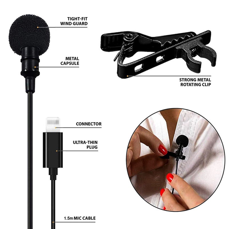 Generic - 1.5m Mini Portable Lavalier Condenser Microphone V6735-1_P Black - Image 1
