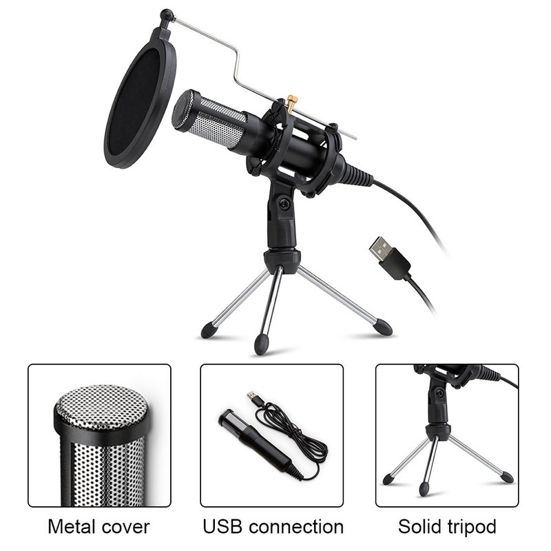 Professional Condenser Microphone With Mini Mic Stand V8012_P Black  - Image 2