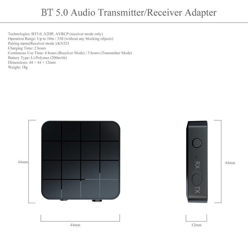 Generic - Audio Bluetooth 5.0 Receiver Transmitter V7589_P Black - Image 1
