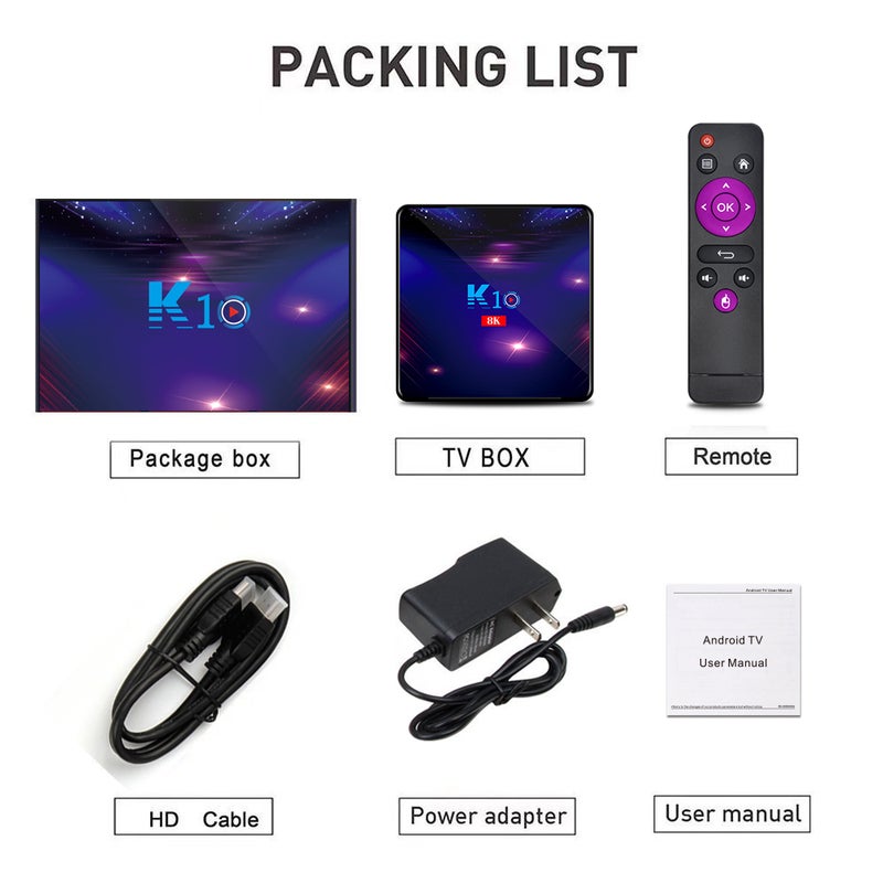 K10 Android 9.0 Smart TV Box With Remote Control V7685EU-64G_P Black