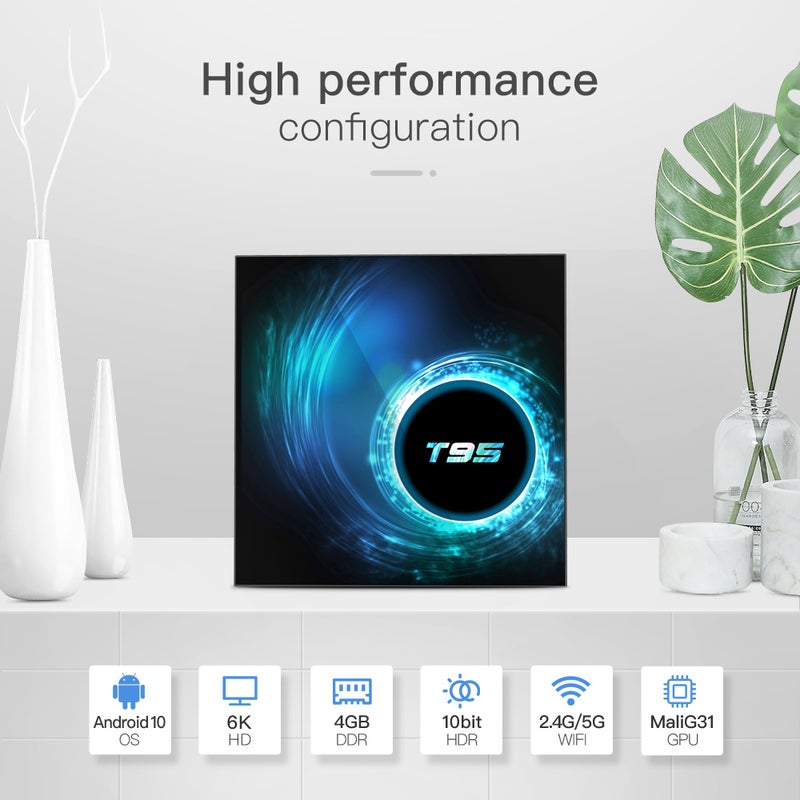 T95 Android 10.0 Allwinner H616 Quad-core Smart TV Box With Remote Control V7682EU-64G_P Black