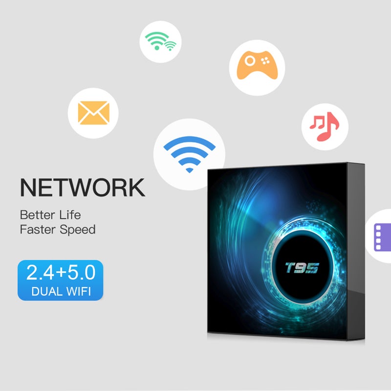 Generic - T95 Android 10.0 Allwinner H616 Quad-core Smart TV Box With Remote Control V7682UK-16G_P Black - Image 1