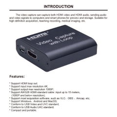 Generic 4K HDM I 1080P HD USB Video Capture Card With Loop V6687_P Black  - Image 3