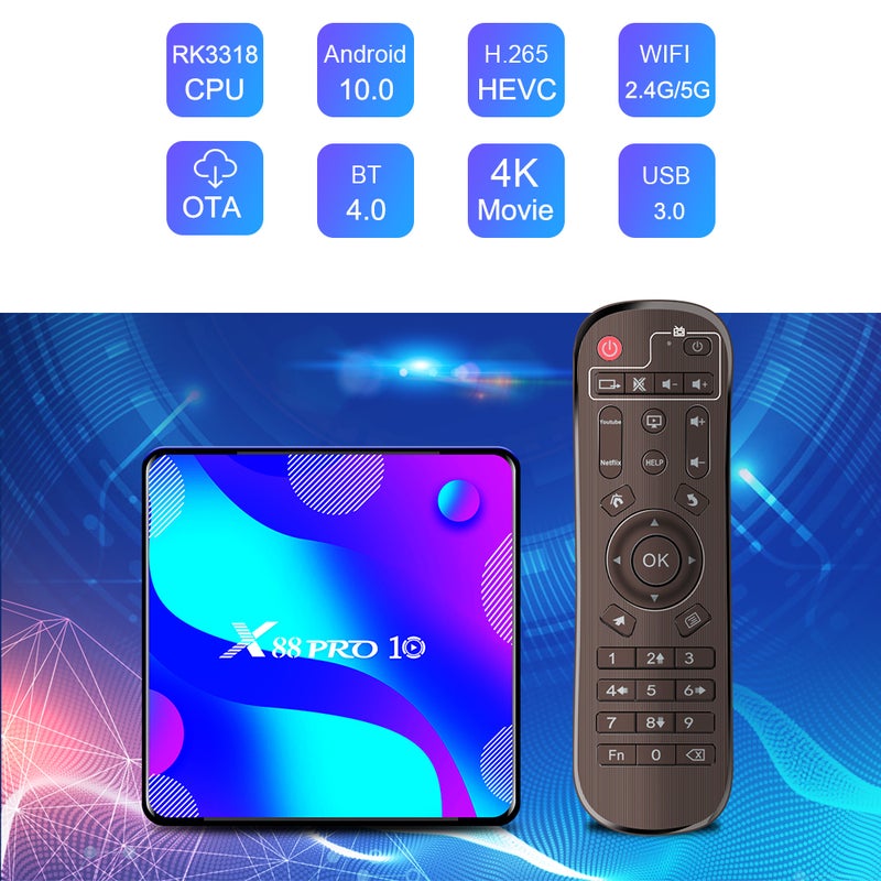 Generic - X88 PRO 10 Android 10.0 Smart TV Box With Remote Control V7611UK-16G_P Black - Image 1