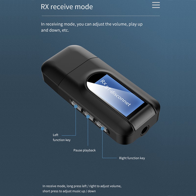 جهاز إرسال واستقبال 2 في 1 يعمل بتقنية البلوتوث 5.0 ومزود بمنفذ USB V7569_P أسود - Image 5