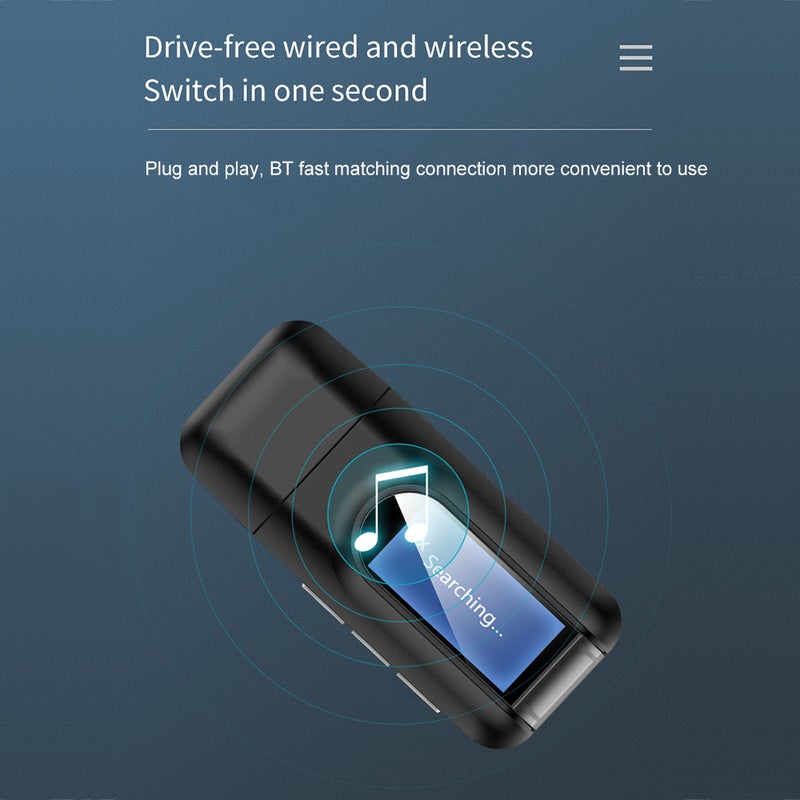 جهاز إرسال واستقبال 2 في 1 يعمل بتقنية البلوتوث 5.0 ومزود بمنفذ USB V7569_P أسود - Image 2