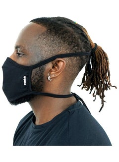 Cotton Washable Face Mask (Black) - Maskie ‘Halo’ Reusable Breathable Cloth Face Covering with Adjustable Head Straps - Comfortable Unisex Face Masks
