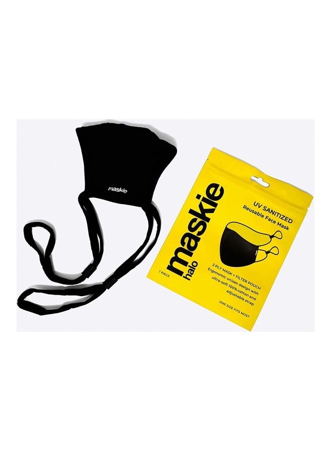Generic - Cotton Washable Face Mask (Black) - Maskie ‘Halo’ Reusable Breathable Cloth Face Covering with Adjustable Head Straps - Comfortable Unisex Face Masks - Image 1