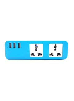 2 Way Universal Power Extension Socket With 3 USB Port Blue 1.8meter