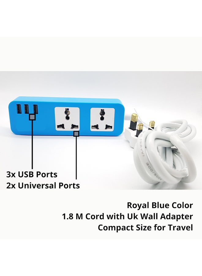 Toshionics - 2 Way Universal Power Extension Socket With 3 USB Port Blue 1.8meter - Image 1