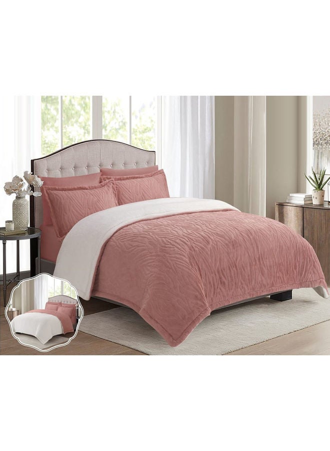 Feather - 6-Piece Velvet Winter Comforter Set Velvet Pink - Image 1