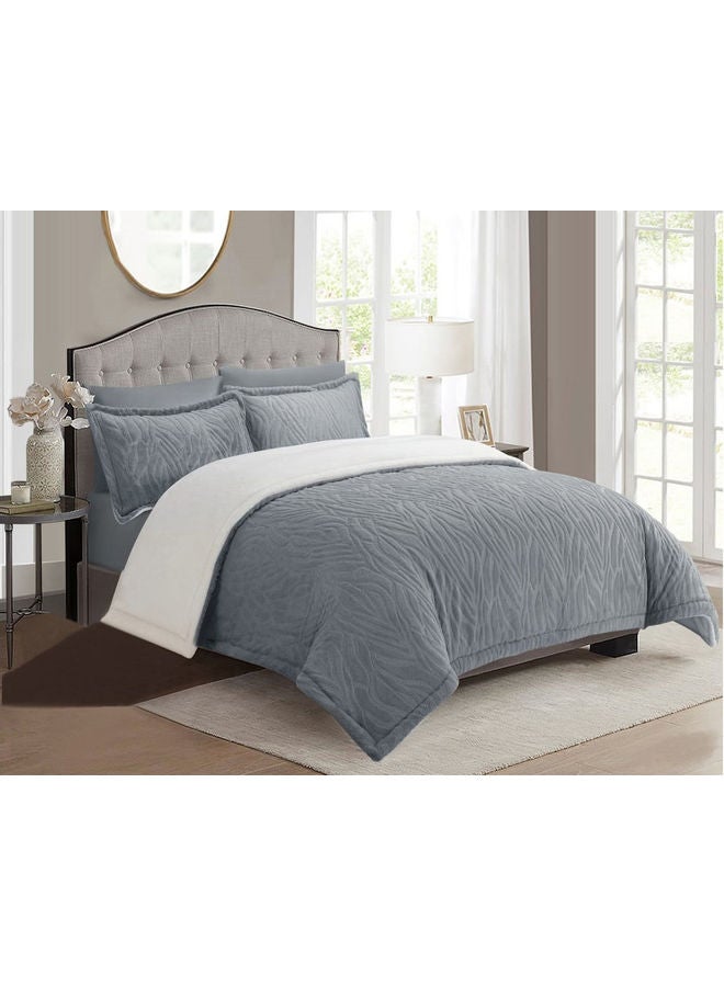 Feather - 6-Piece Velvet Winter Comforter Set Velvet Grey - Image 1