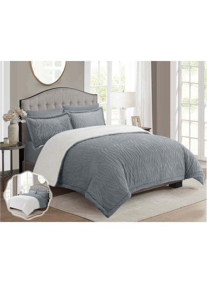 Feather - 6-Piece Velvet Winter Comforter Set Velvet Grey - Image 1