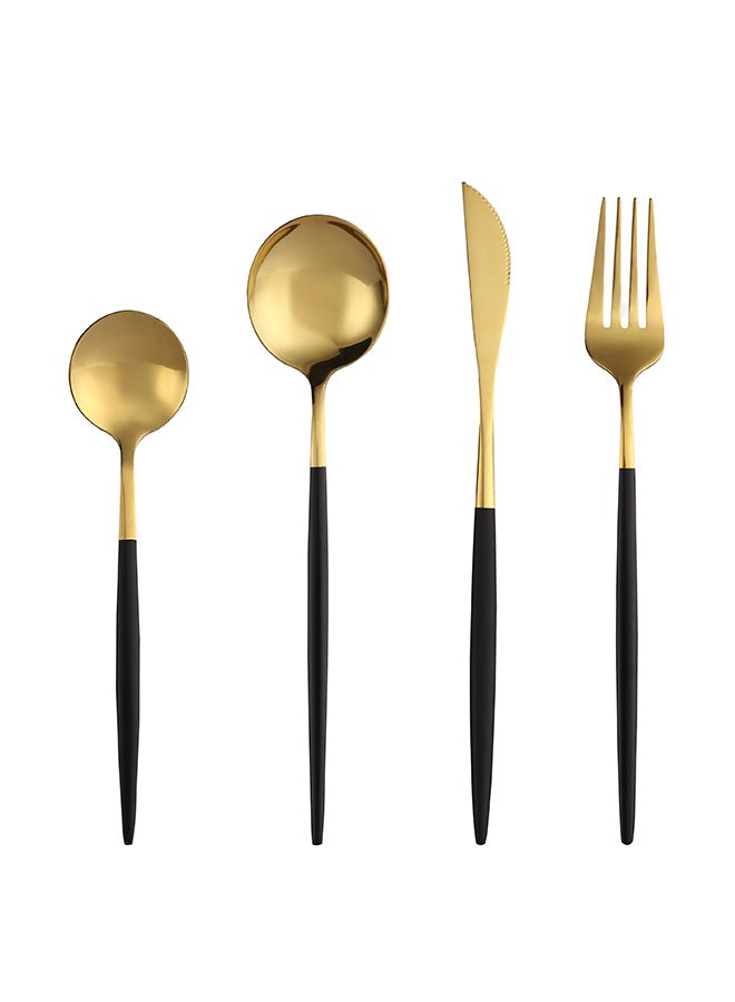 صن هوم طقم أدوات مائدة من الستانلس ستيل مكون من 4 قطع ذهبي/ أسود - Image 1