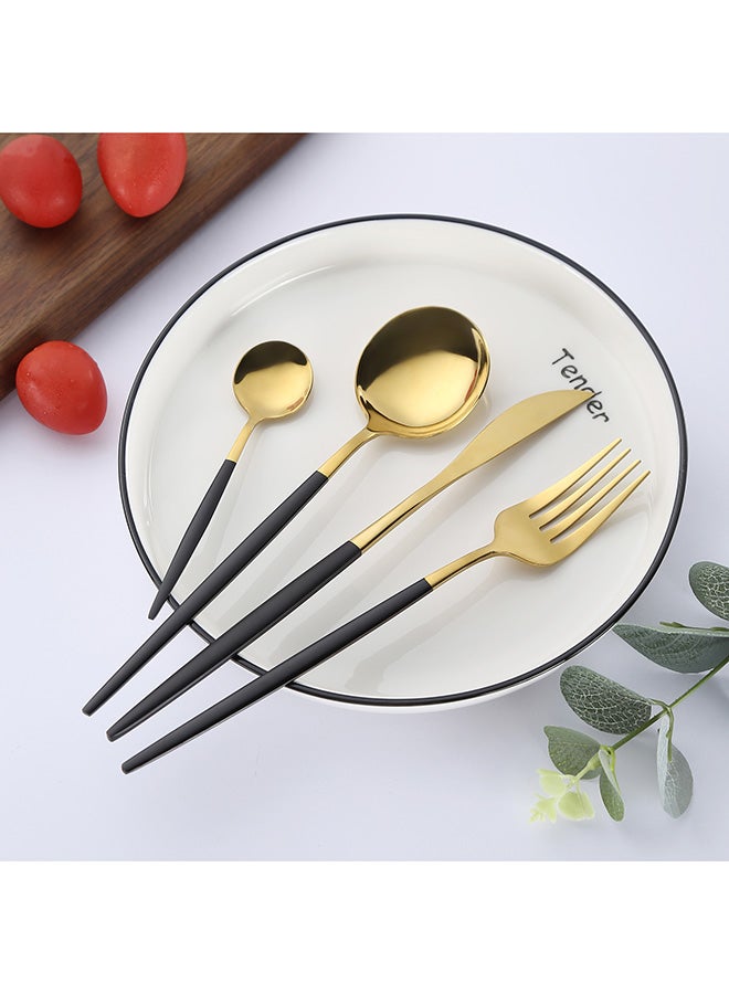 صن هوم طقم أدوات مائدة من الستانلس ستيل مكون من 4 قطع ذهبي/ أسود - Image 2