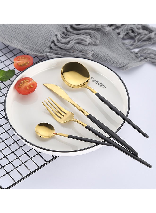 صن هوم طقم أدوات مائدة من الستانلس ستيل مكون من 4 قطع ذهبي/ أسود - Image 3