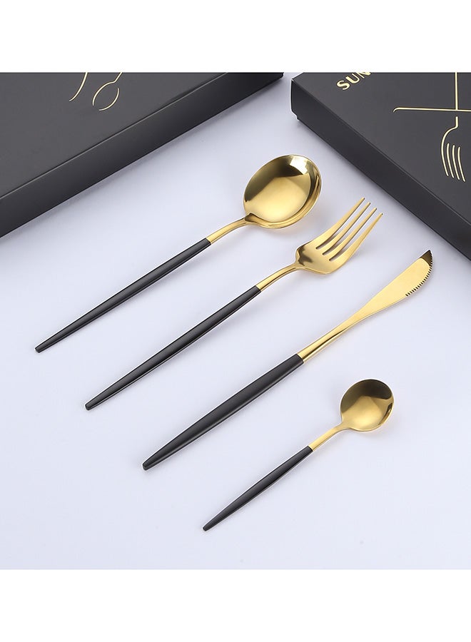 صن هوم طقم أدوات مائدة من الستانلس ستيل مكون من 4 قطع ذهبي/ أسود - Image 5