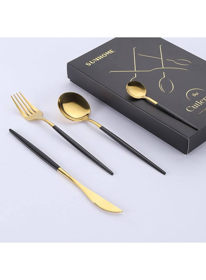 صن هوم طقم أدوات مائدة من الستانلس ستيل مكون من 4 قطع ذهبي/ أسود - Image 4