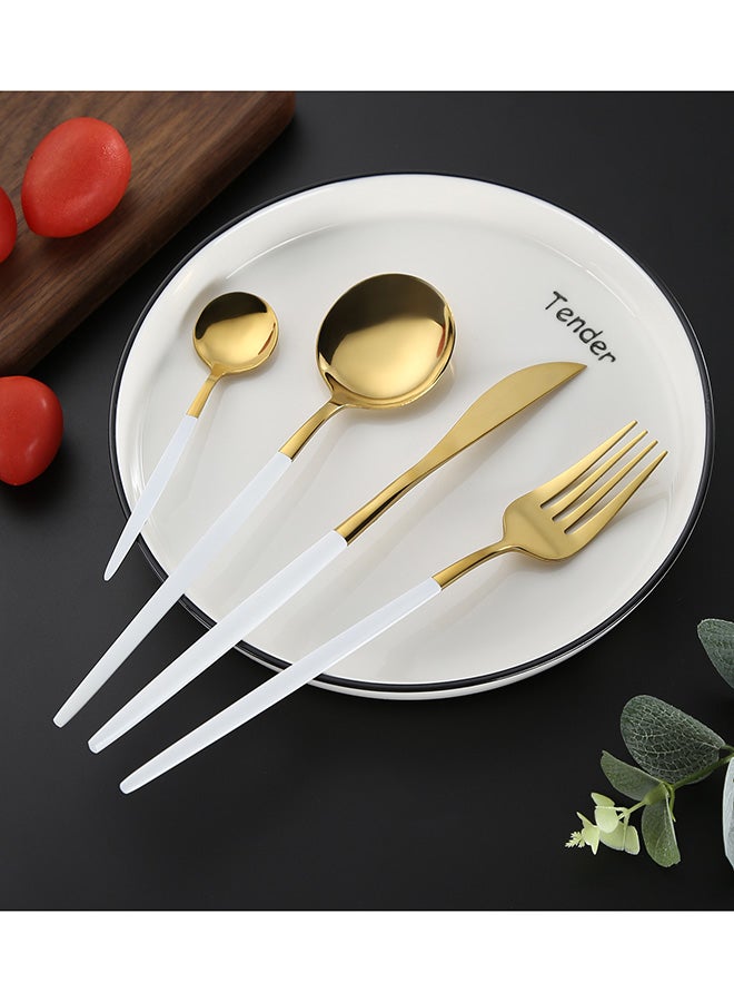 صن هوم طقم أدوات مائدة من الستانلس ستيل مكون من 4 قطع ذهبي/ أبيض 220مم - Image 2