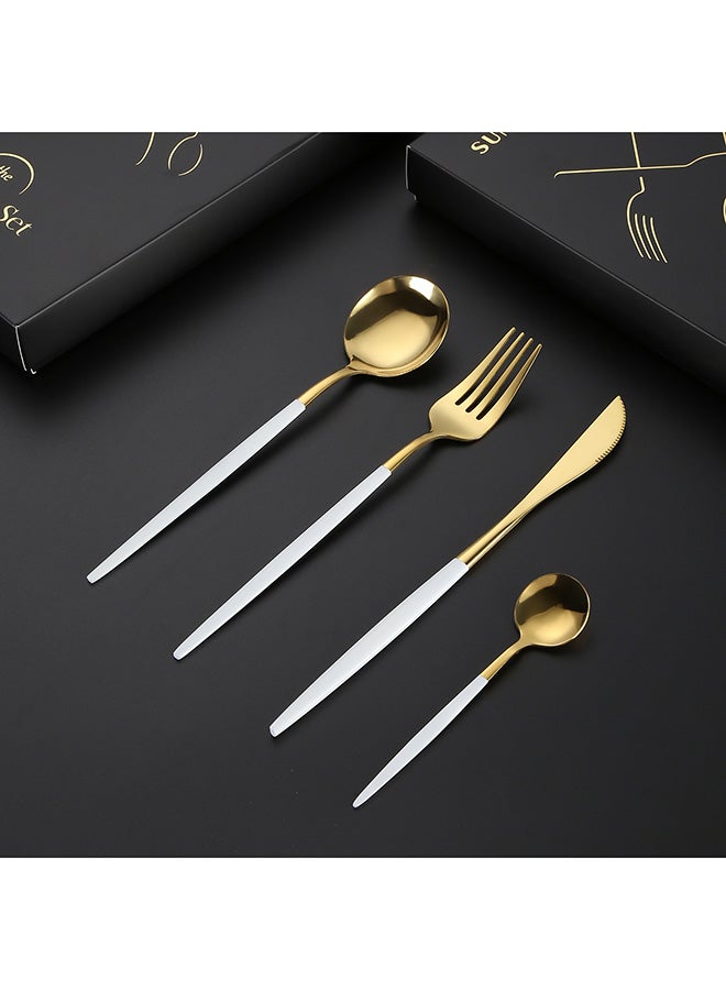 صن هوم طقم أدوات مائدة من الستانلس ستيل مكون من 4 قطع ذهبي/ أبيض 220مم - Image 4