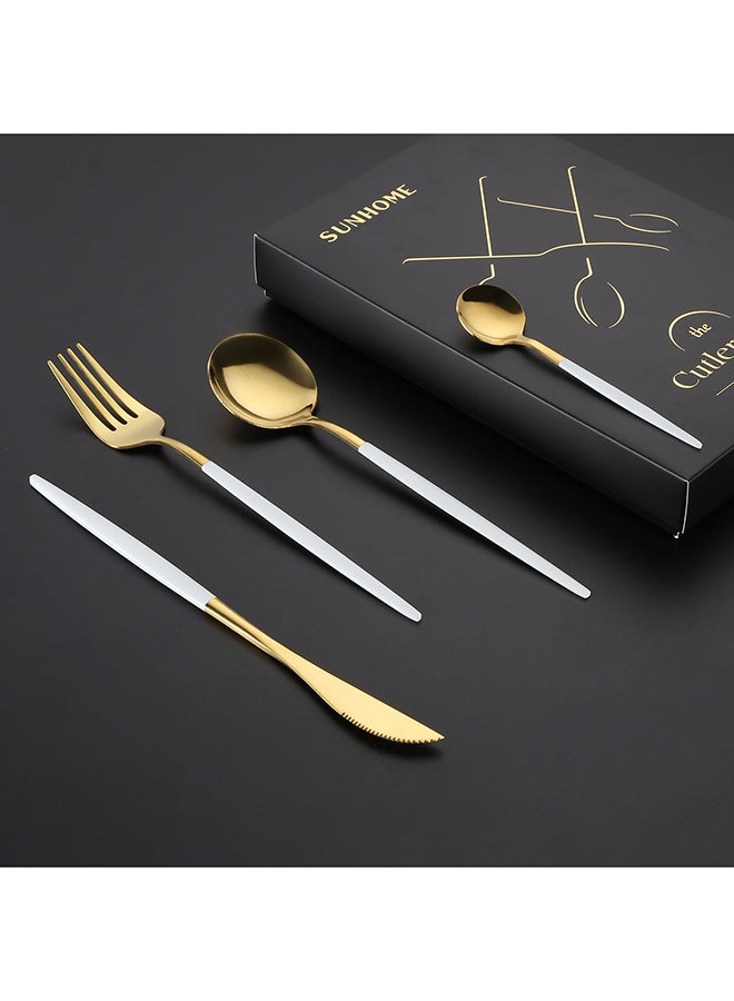 صن هوم طقم أدوات مائدة من الستانلس ستيل مكون من 4 قطع ذهبي/ أبيض 220مم - Image 5