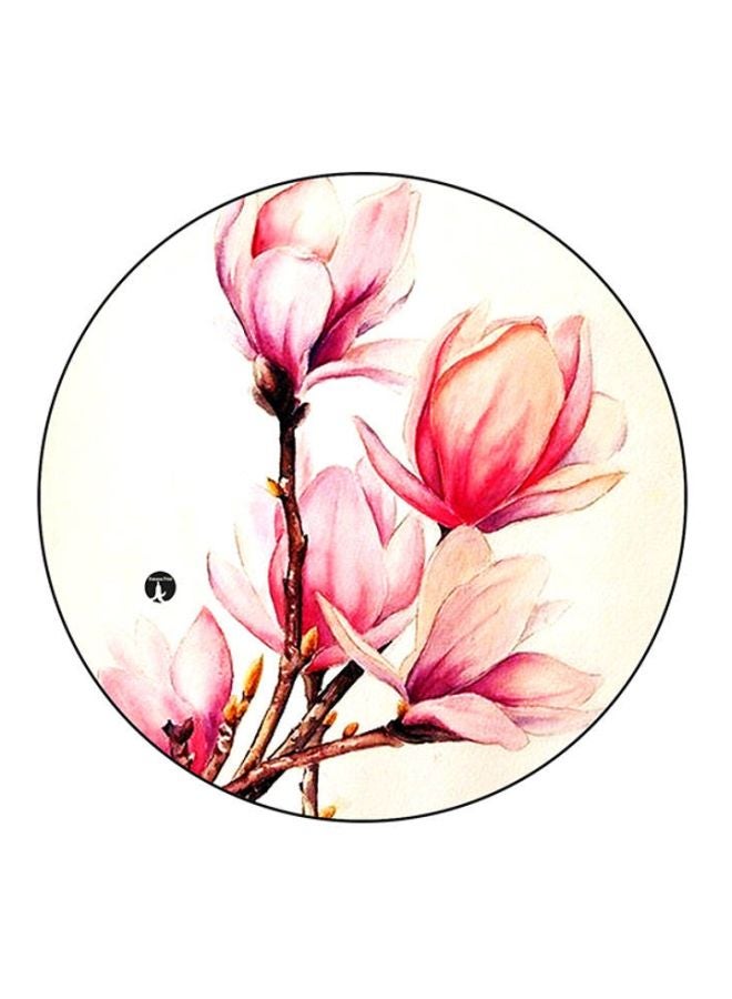 بي بي لوحة ماوس دائرية مُزينة بطبعة ورود أبيض/وردي/بني