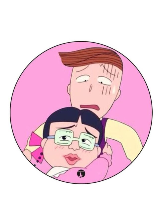 BP Chibi Maruko Chan Printed Round Mousepad Pink/Brown/Blue