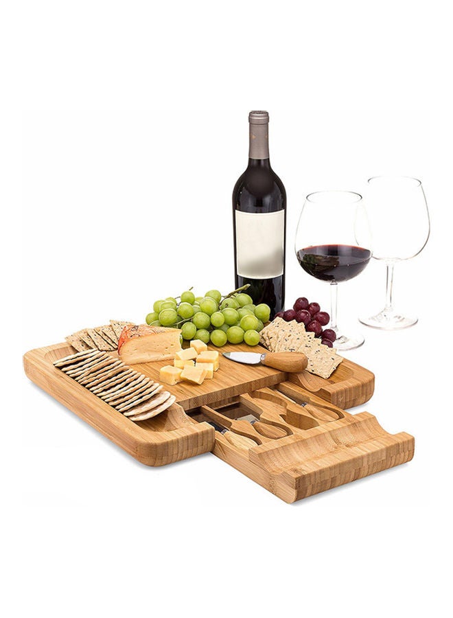 طقم لوح تقطيع الجبن من الخيزران مع سكين بني 33x3.5x33سم - Image 1