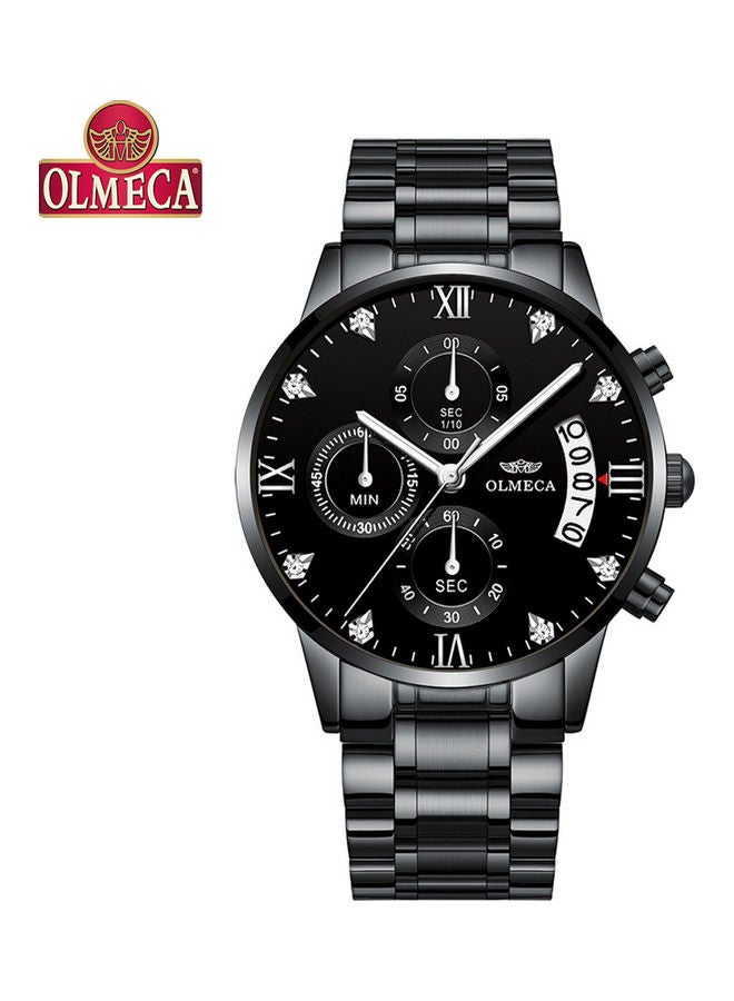 OLMECA 78M steel quartz waterproof watch with all black silver nails - Image 1