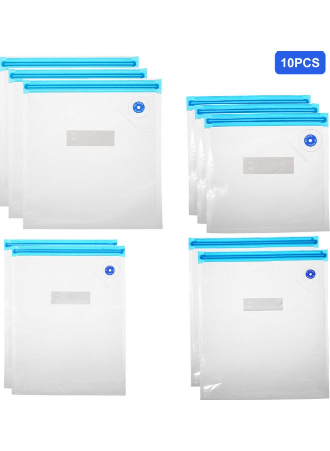 طقم أكياس حفظ الطعام خالية من مادة بيسفينول أ مكون من 10 أكياس أبيض/أزرق 30x5.7x8سم  - Image 1