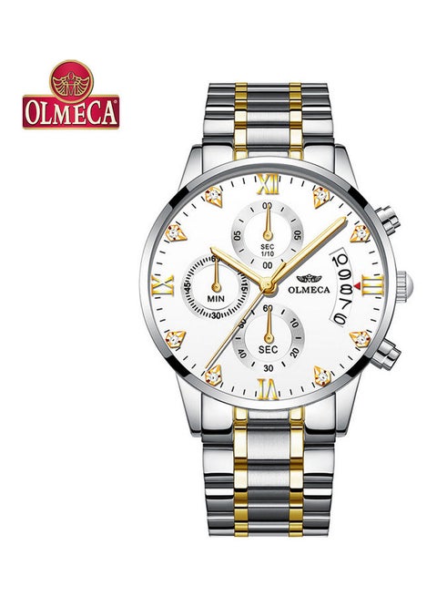 OLMECA 78M steel quartz waterproof watch with gold and white plate